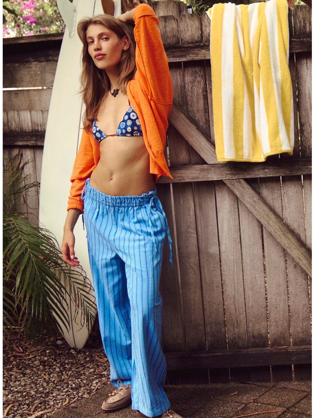 Free People Sun Dazed Cotton-Linen Striped Pants Size M NWT